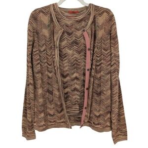 Missoni For Target Cardigan Tank Twin Set L Brown Gold Metallic Zig Zag Y2K 2010